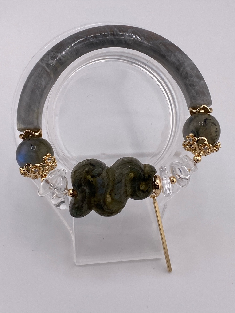 Labradorite Half-Bangle Bracelet - Shimmering Magic Flash Beads